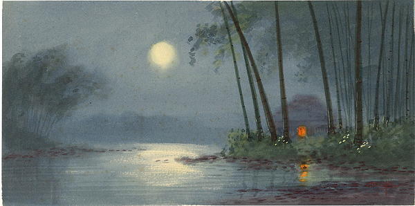 武内桂舟: Full moon above a misty bamboo glade - Japanese Art Open Database