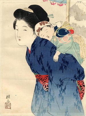 武内桂舟: Mother with her infant - Japanese Art Open Database