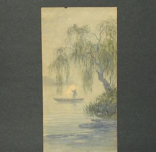 武内桂舟: Riverboat and willow - Japanese Art Open Database