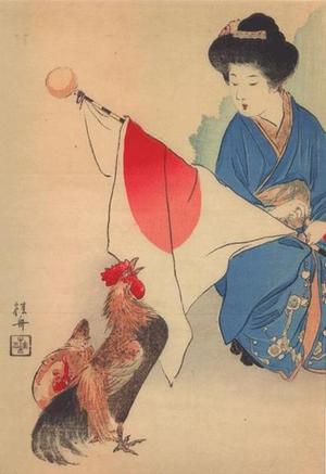 武内桂舟: Totenko- A Cock Crows - Japanese Art Open Database