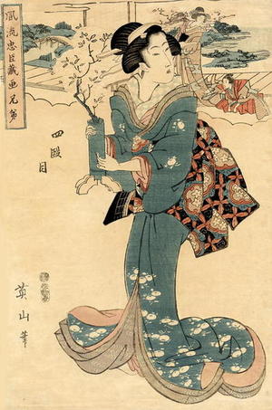 Japanese Print "Bijin and Prunus Blossoms" by Kikugawa Eizan, 菊川英山 (Kikugawa Eizan (菊川英山))