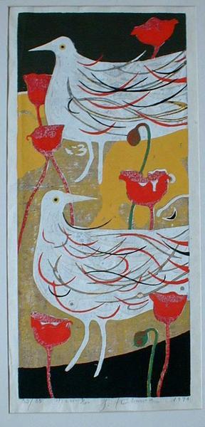 Kimura Yoshiharu: Poppies and White Bird — けしと白い鳥 - Japanese Art Open Database