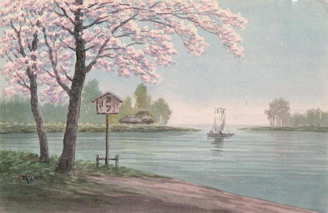 Kino: Cherry blossoms by river - Japanese Art Open Database