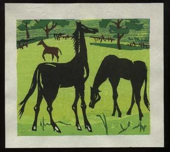 北岡文雄: Black horses - Japanese Art Open Database