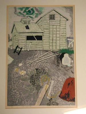 Kitaoka Fumio: Kitaguni no Umigo no Koya — 北国の海辺の小屋 - Japanese Art Open Database