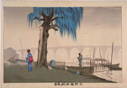 Kobayashi Kiyochika: A Distant View of Ryogokubashi Bridge from Motoyanagibashi — 元柳橋両国遠景 - Japanese Art Open Database