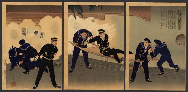 小林清親: A wounded officer during the battle of Port Arthur - Japanese Art Open Database