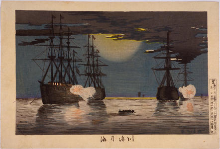 小林清親: Moonlight Sea at Kawasaki — 川崎月海 - Japanese Art Open Database