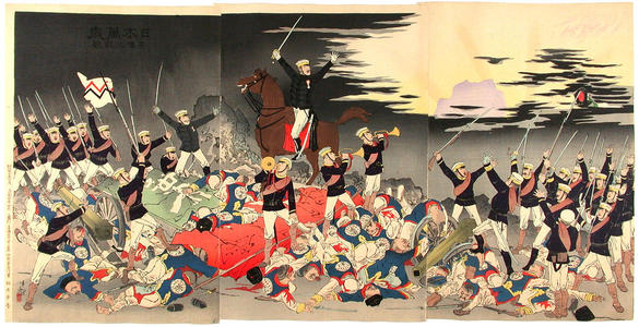 Kobayashi Kiyochika: Our Japan live for 10000 years- Victory at Pjong-Jang — Nippon banzai- Heijo no gaika - Japanese Art Open Database