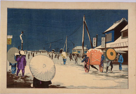 小林清親: Ryougoku in the Snow — 両国雪中 - Japanese Art Open Database