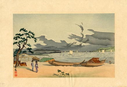 Kobayashi Kiyochika: Beach of Akashi, Harima Province - Japanese Art Open Database