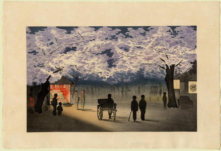 Kobayashi Kiyochika: Cherry Blossom in Full Bloom in the Night at Mukojima — 向島の夜桜 - Japanese Art Open Database