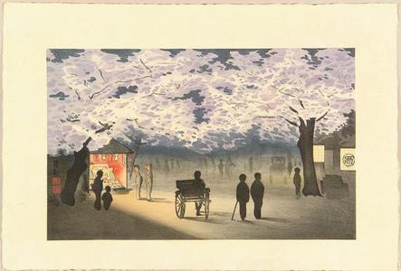 Kobayashi Kiyochika: Cherry Blossom in Full Bloom in the Night at Mukojima — 向島の夜桜 - Japanese Art Open Database