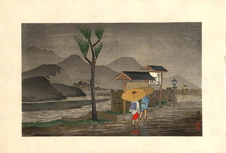 Kobayashi Kiyochika: Rain on the outskirts of a town - Japanese Art Open Database