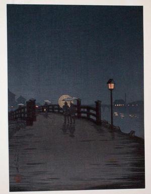 古峰: Night bridge scene - Japanese Art Open Database