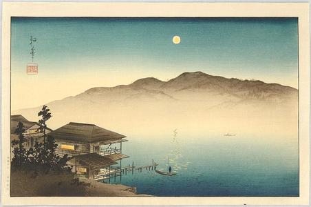 古峰: A Lakeside Inn Under Moonlight - Japanese Art Open Database