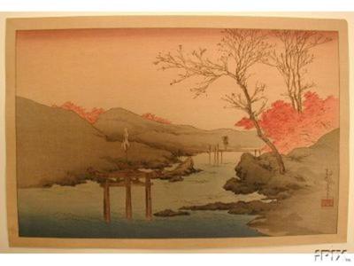 古峰: Autumnal Leaves on the Sluice Gate - Japanese Art Open Database