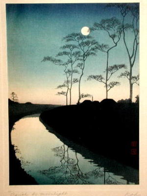 古峰: Canal by Moonlight - Japanese Art Open Database