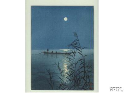 古峰: Fishboat on Moonlit Sea - Japanese Art Open Database