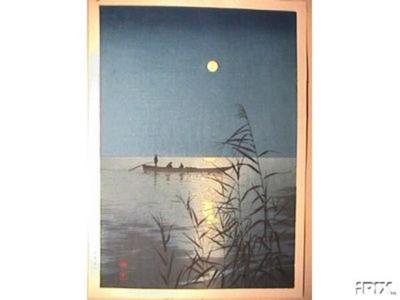 古峰: Fishboat on Moonlit Sea - Japanese Art Open Database
