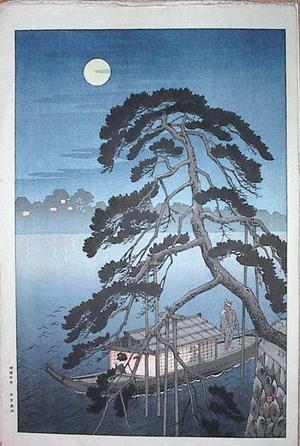 古峰: Unknown night boat scene - Japanese Art Open Database
