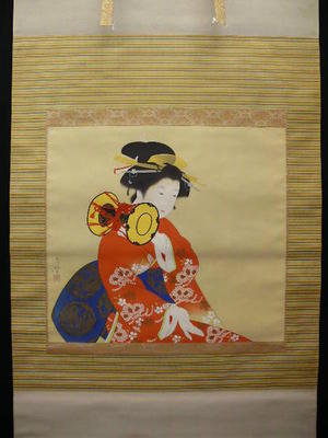 Kitagawa Hidemaro: Bijin Playing Hand Drum - Japanese Art Open Database