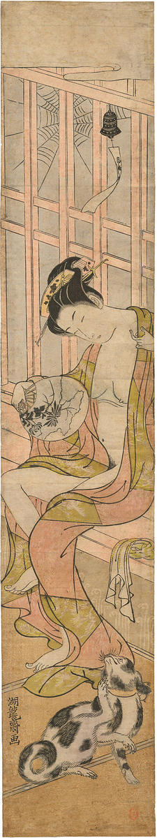 磯田湖龍齋: Woman fanning herself after a bath - Japanese Art Open Database