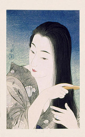 鳥居言人: Combing the Hair (Kamisuki) — 髪梳き - Japanese Art Open Database
