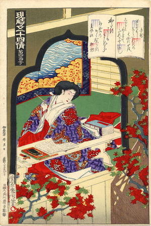 Toyohara Kunichika: Tenarai. Calligraphy practice. - Japanese Art Open Database