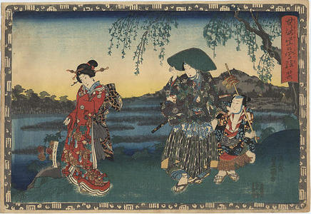 Utagawa Kunisada: CH 26 - Prince Genji, his Retainer and a Beauty - Japanese Art Open Database