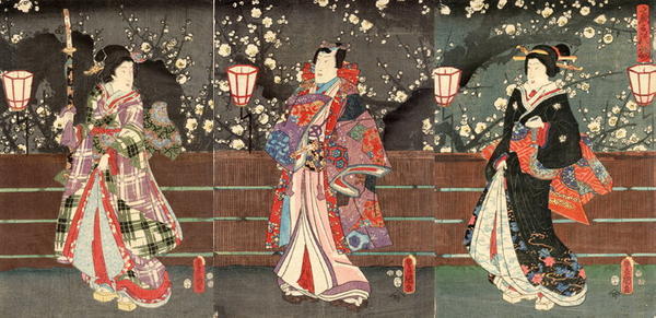 Utagawa Kunisada: Cherry Blossom Viewing by Lamplight - Japanese Art Open Database