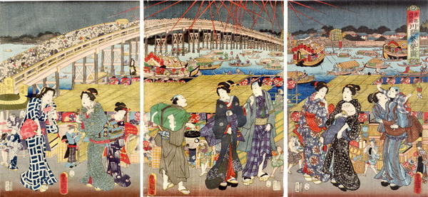 Utagawa Kunisada: Fireworks at Ryogoku Bridge 2 - Japanese Art Open Database