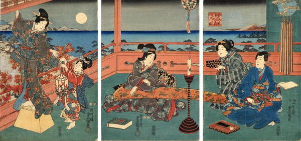 Utagawa Kunisada: The Musical Interlude at night - Japanese Art Open Database