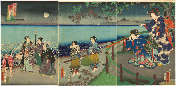 歌川国貞: Autumn - Charming Genji on a beach in Suma under a full moon - Japanese Art Open Database