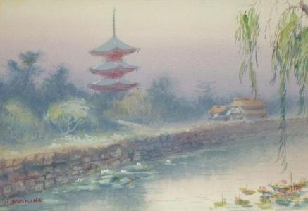 Makino H: Pagoda and stream in mist - Japanese Art Open Database