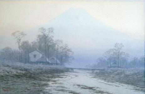 Masamitsu T: Mt Fuji and farmhouse in mist - Japanese Art Open Database