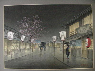 Matsu M: Night rain in spring - Japanese Art Open Database