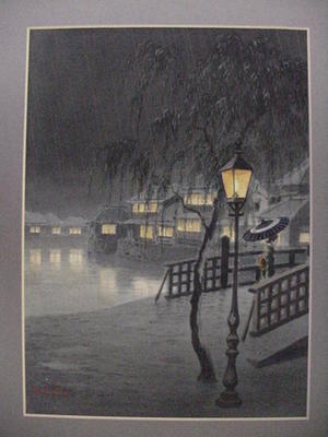 Matsu M: Village at night in winter - Japanese Art Open Database