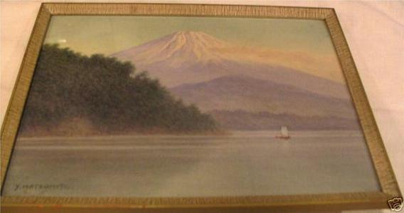 Matsumoto Y: Mt Fuji from lake with sailboat - Japanese Art Open Database