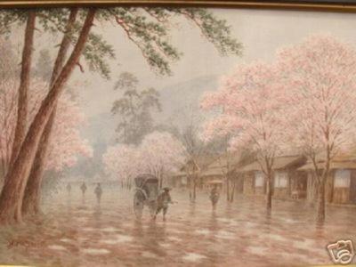 Matsumoto Y: Spring cherry street scene - Japanese Art Open Database