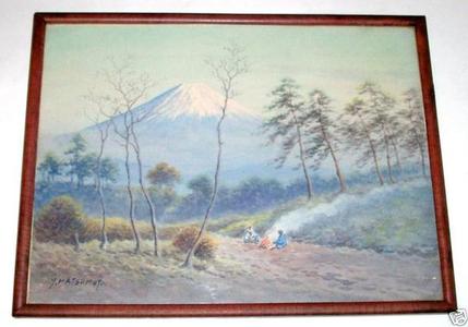 Matsumoto Y: Two Travelers by Mt Fuji - Japanese Art Open Database