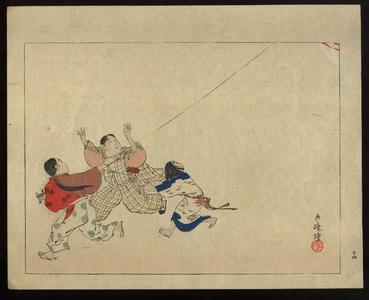 日本版画 "Kite Flying" 由 Miyake Gogyou 创作