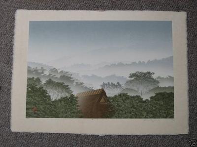 Japanese Print "Misty Mountains" by Miyamoto Shufu (b. 1950) Shuhu (宮本秋風)