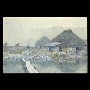 Nakagawa Hachiro: Japanese Village Scene with Figures - Japanese Art Open Database