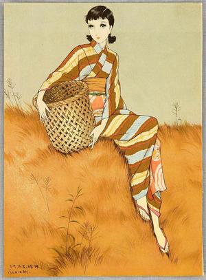 Nakahara Junichi: Girl with Basket - Japanese Art Open Database