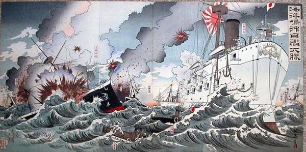Nakamura Akika: Great Japanese Naval Victory Near Hai-Yang Island - Japanese Art Open Database