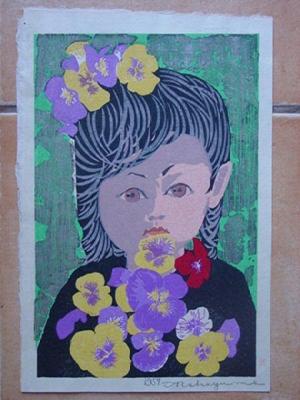 Nakayama Tadashi: Child with Flowers - Japanese Art Open Database