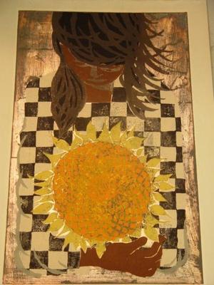 Nakayama Tadashi: Girl with sunflower - Japanese Art Open Database