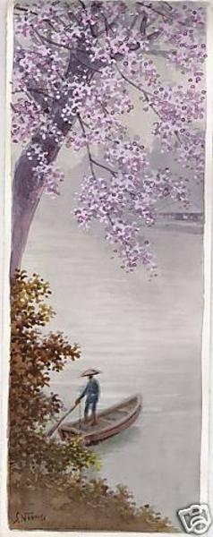 Niimi S: Boat on River in Spring - Japanese Art Open Database