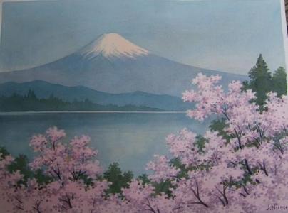 Niimi S: Mt Fuji and lake in spring - Japanese Art Open Database